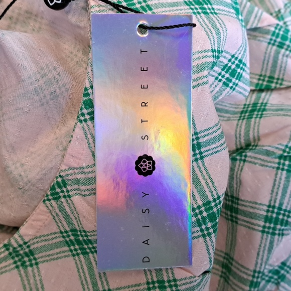 ASOS Daisy Street Check Balloon Sleeve Top Pink Green - Picture 12 of 14